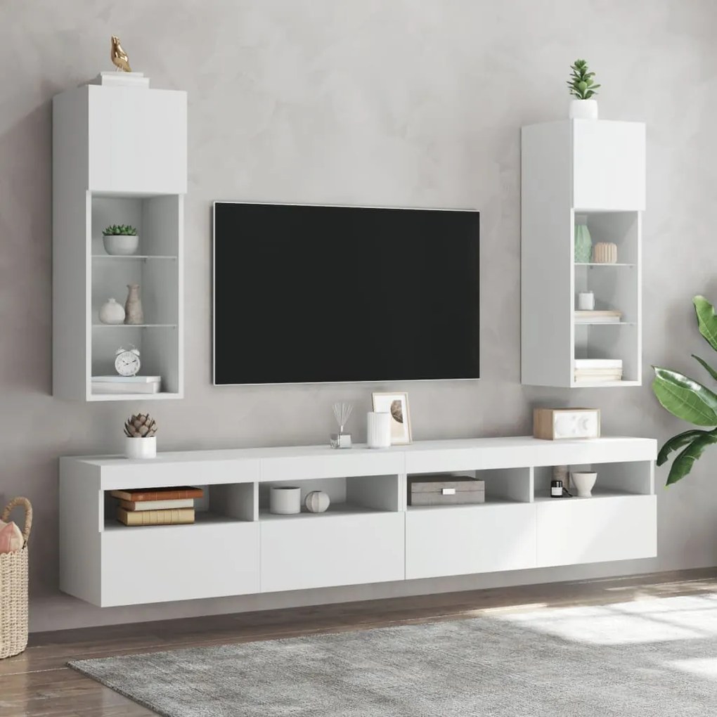 vidaXL Έπιπλα Τηλεόρασης με LED 2 τεμ. Λευκά 30,5x30x90 εκ.