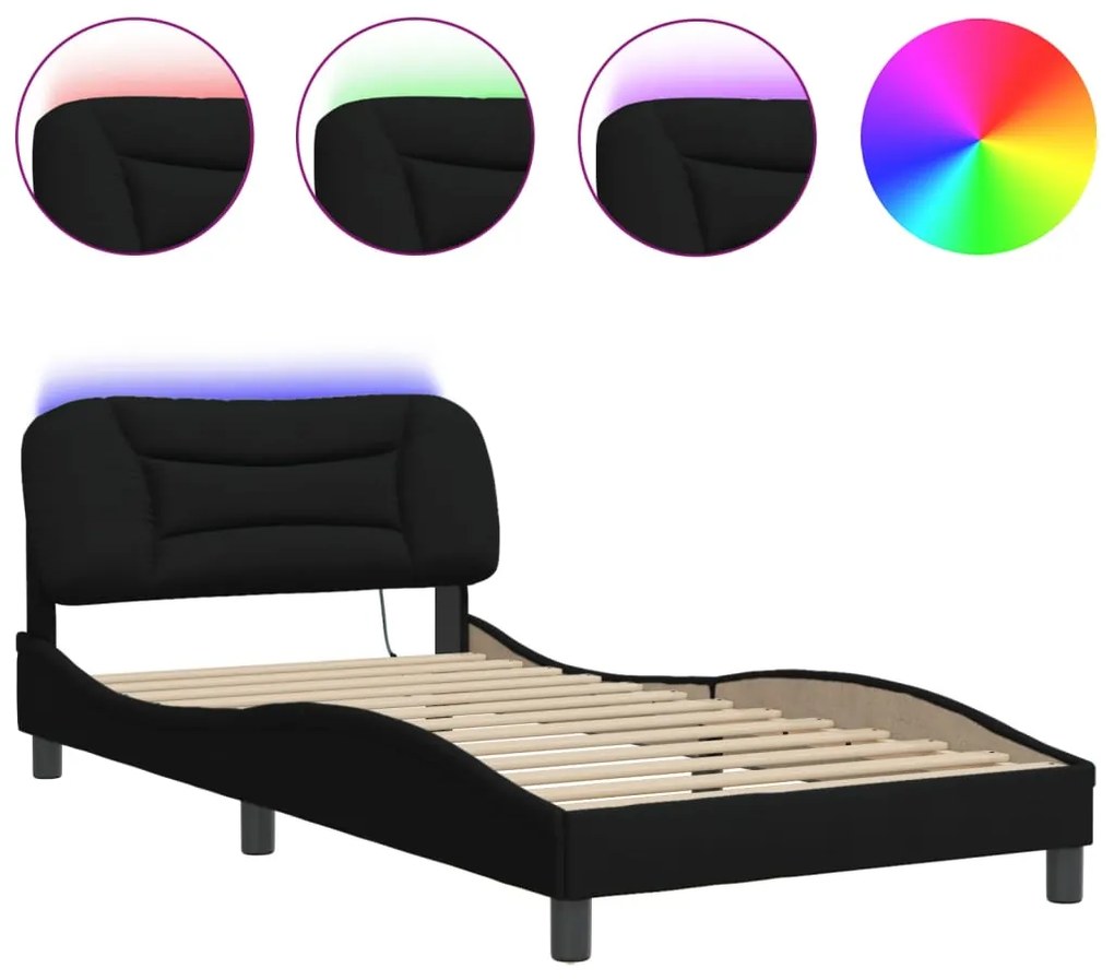 vidaXL Σκελετός Κρεβατιού με LED Χωρίς Στρώμα Hvar Μαύρο 100x200 εκ.