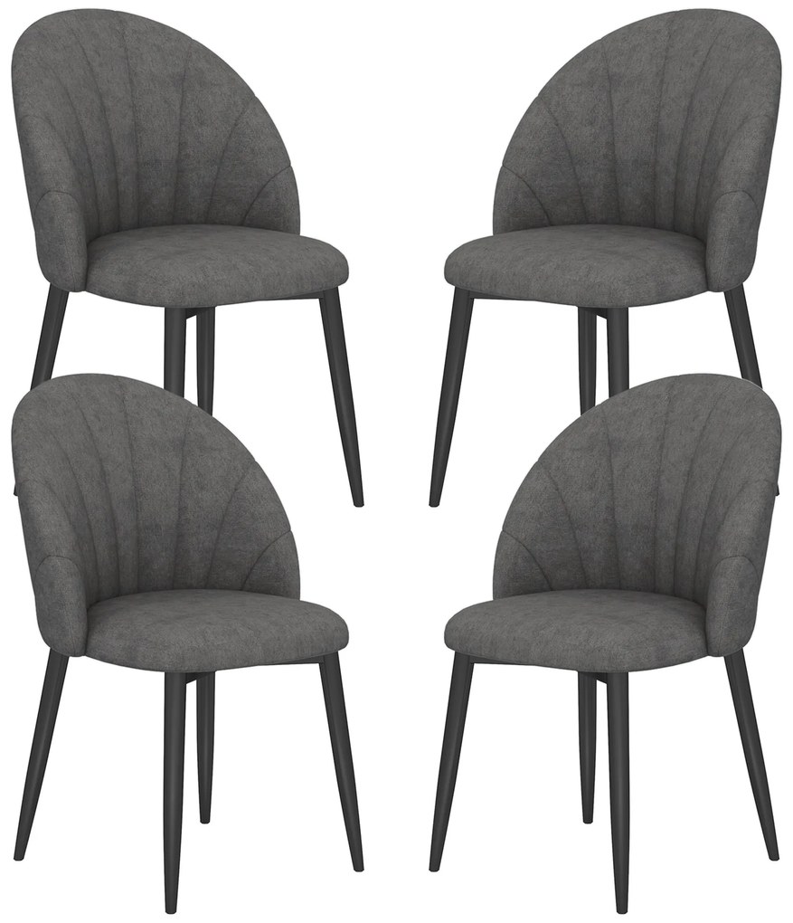 HOMCOM Σετ 4 καρεκλών τραπεζαρίας, καρέκλες κουζίνας με όψη βελούδου, ατσάλινα πόδια, χωρίς μπράτσα, Γκρι