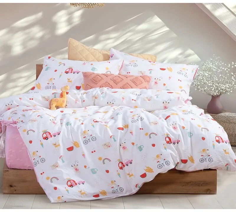 Σετ Σεντόνια Παιδικά 170X260 Happy Today White/Pink 5205495603605