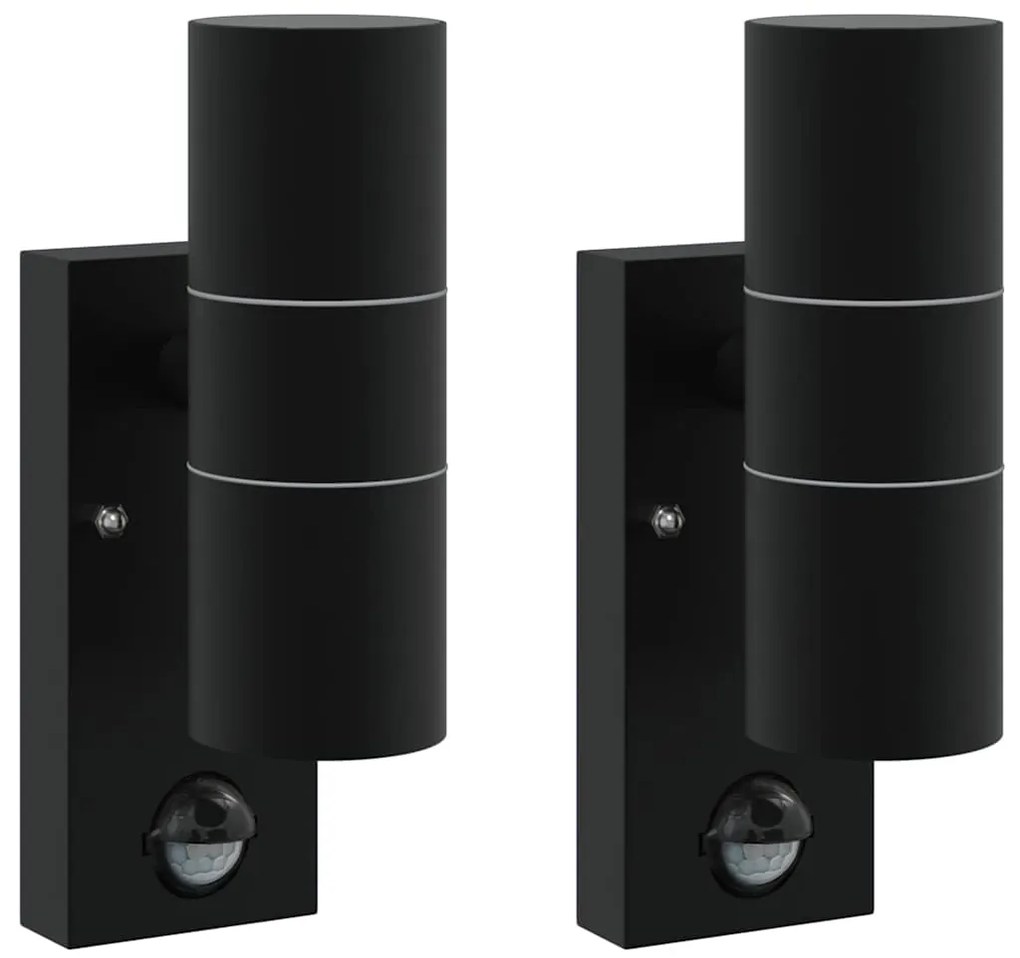 vidaXL Εξωτερικά Φωτιστικά Τοίχου 2 pcs Μαύρο 7 x 10 x 22 εκ