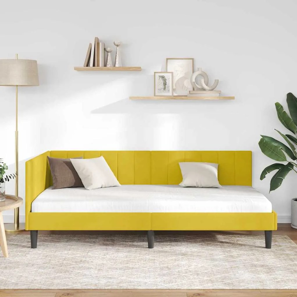 vidaXL Κρεβάτι Γωνίας με κεφαλάρι Κίτρινο 90 x 190 cm Βελούδο
