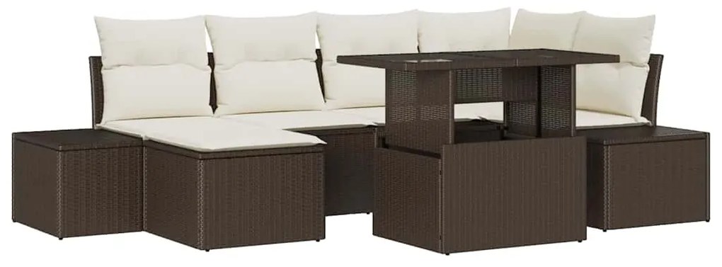 vidaXL Σετ Καναπέ Κήπου με αποθήκευση 7 pcs Καφέ Πολυ ράταν