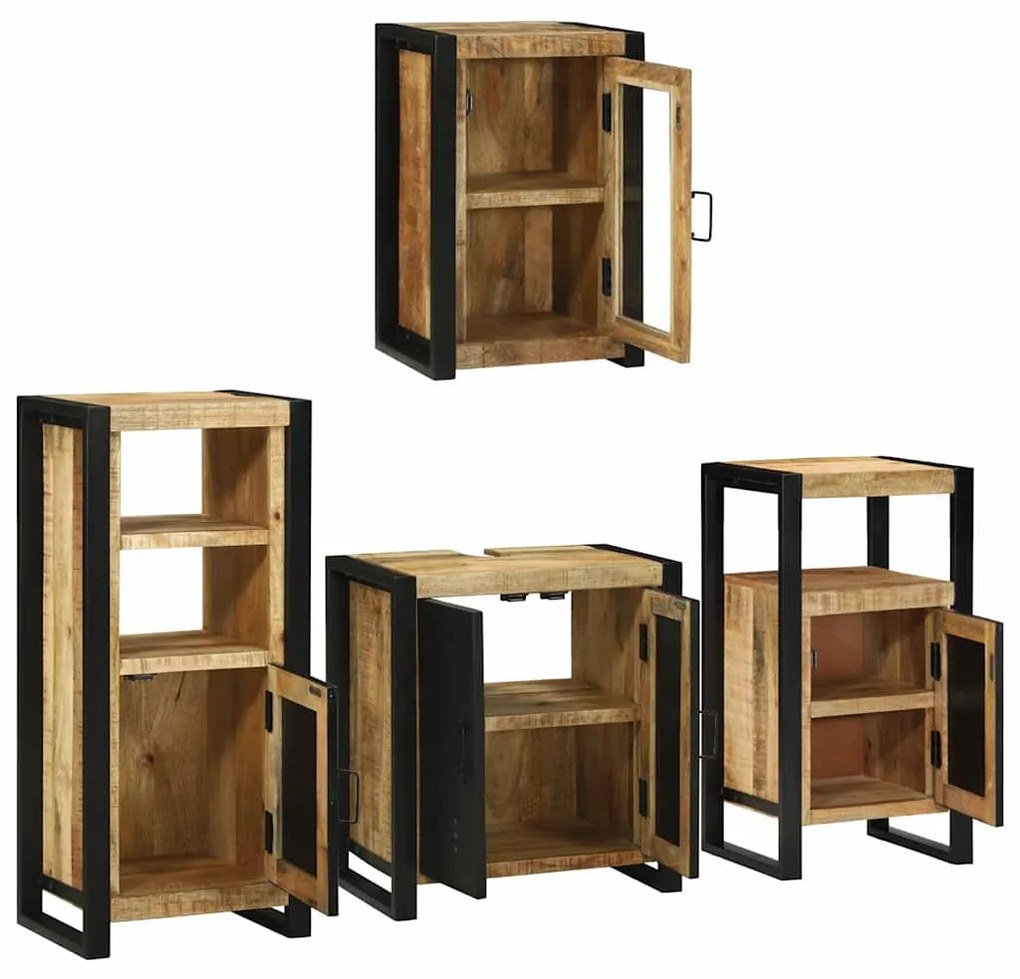 vidaXL Σετ Επίπλων Μπάνιου Επιτοίχιο 4 pcs Καφέ Στερεό ξύλο μάνγκο