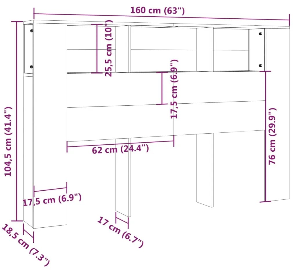 vidaXL Κεφαλάρι Με Αποθηκευτικό Χώρο Sonoma Δρυς 160x19x103,5 εκ.