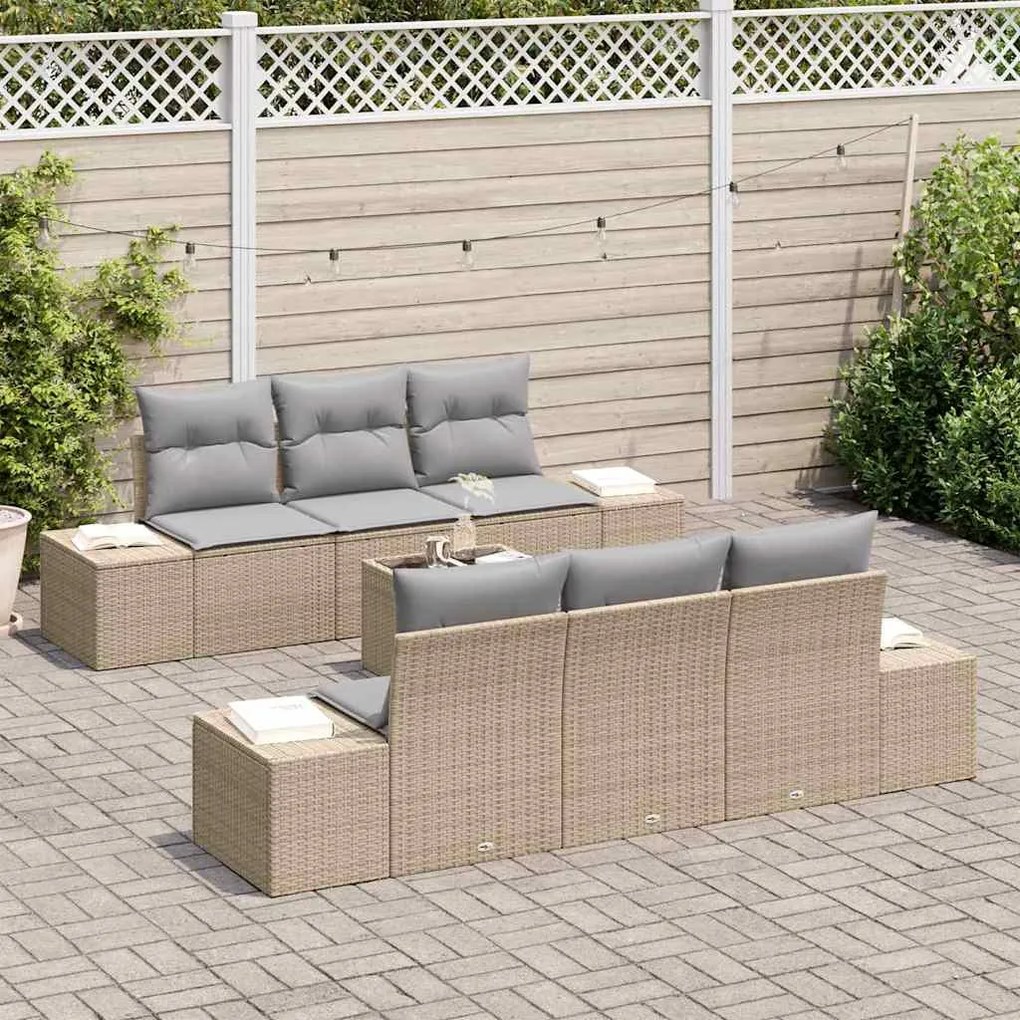 vidaXL Σετ Καναπέ Κήπου με μαξιλάρι 7 pcs Μπεζ, Γκρι 55 x 55 x 37 εκ