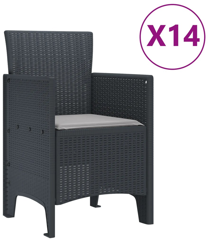 vidaXL Σερβίτσιο Κήπου με Μαξιλάρια 15 pcs Ανθρακί Μεγάλο 14-θέσιο