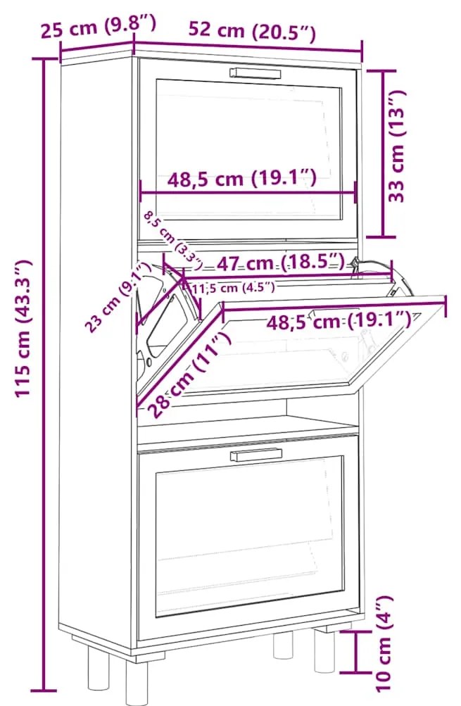 vidaXL Παπουτσοθήκη Λευκή 52x25x115 εκ Επεξεργασμένο Ξύλο&amp;Φυσικό Ρατάν