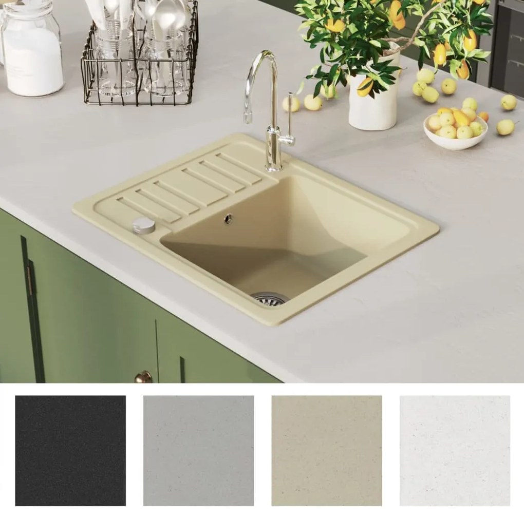 vidaXL Νεροχύτης με Μονή Γούρνα Μπεζ Γρανιτένιος