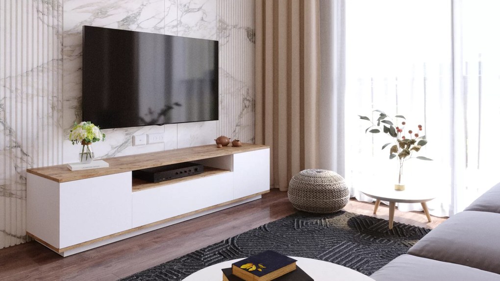 Έπιπλο τηλεόρασης &quot;VIANA&quot; σε χρώμα atlantic pine/λευκό 180x45x45