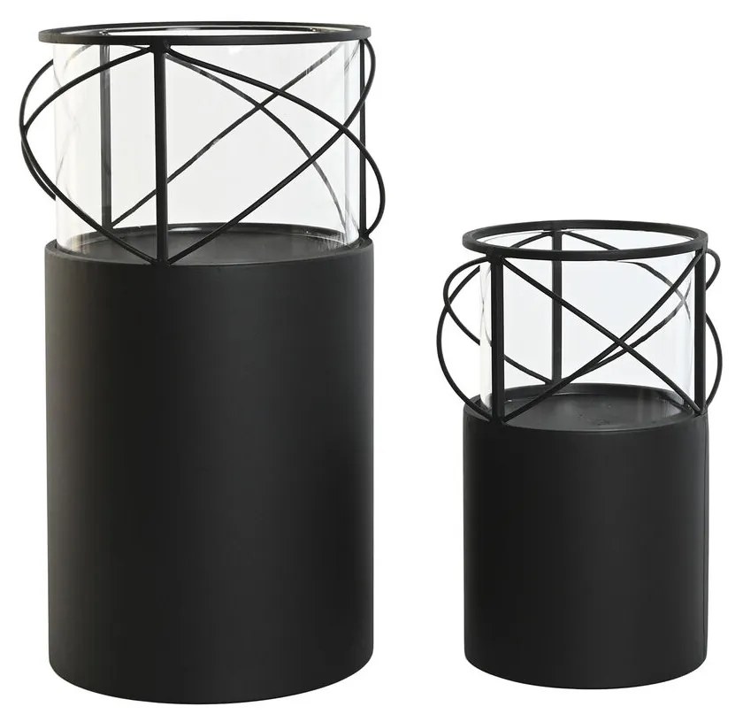 Κηροπήγιο Home ESPRIT Μαύρο Μέταλλο Κρυστάλλινο 24,5 x 24,5 x 46 cm (x2)