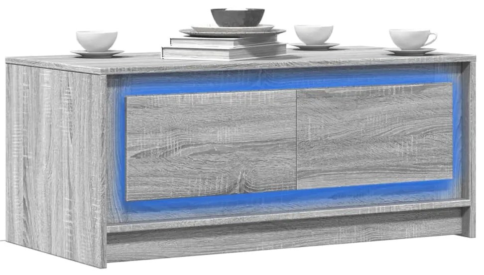 vidaXL Τραπεζάκι Σαλονιού με Φώτα LED Γκρι Sonoma Επεξ. Ξύλο