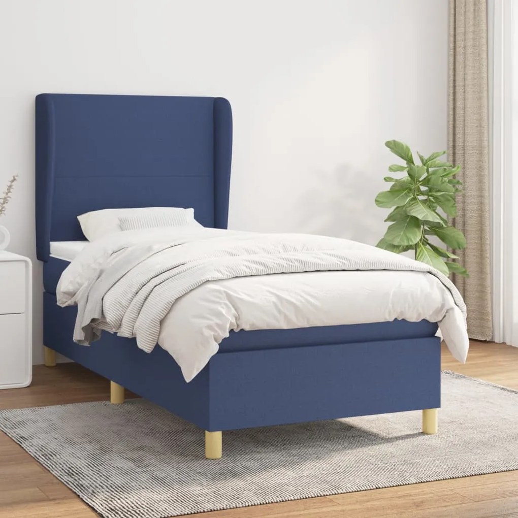 vidaXL Κρεβάτι Boxspring με Στρώμα Μπλε 80x200 εκ. Υφασμάτινο