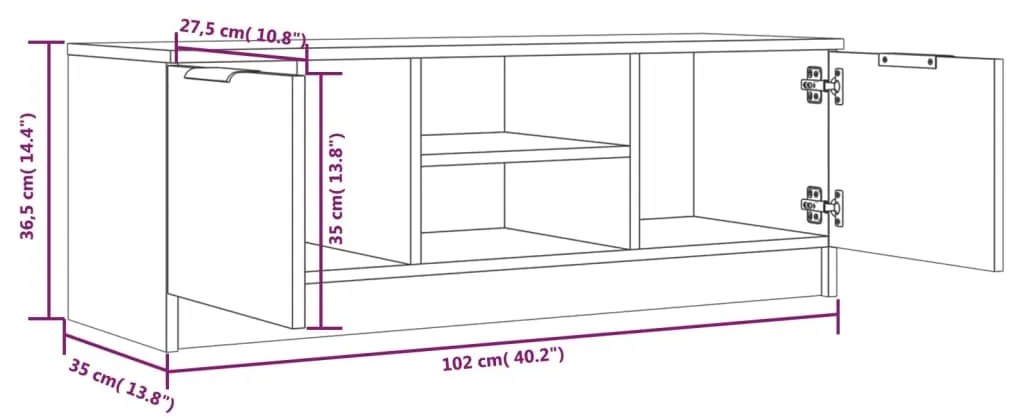 Έπιπλο Τηλεόρασης Γυαλ. Λευκό 102x35x36,5 εκ Επεξεργασμένο Ξύλο - Λευκό