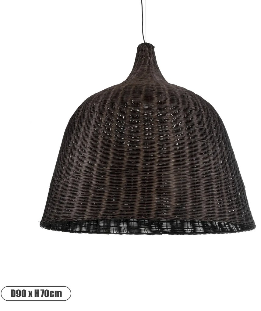 01569 GloboStar®  BAHAMAS 01569 Boho Κρεμαστό Φωτιστικό Καμπάνα Μονόφωτο 1 x E27 IP20 Καφέ Ξύλο - Μ90 x Π90 x Y90cm