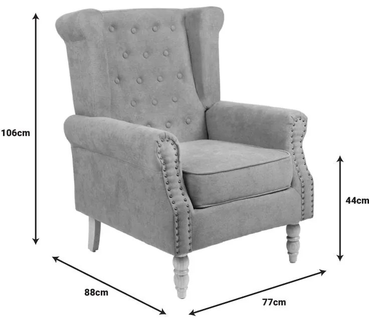 Πολυθρόνα Piore γκρι ύφασμα και πόδι rubberwood σε φυσική απόχρωση 77x80x106εκ 77x80x106 εκ.