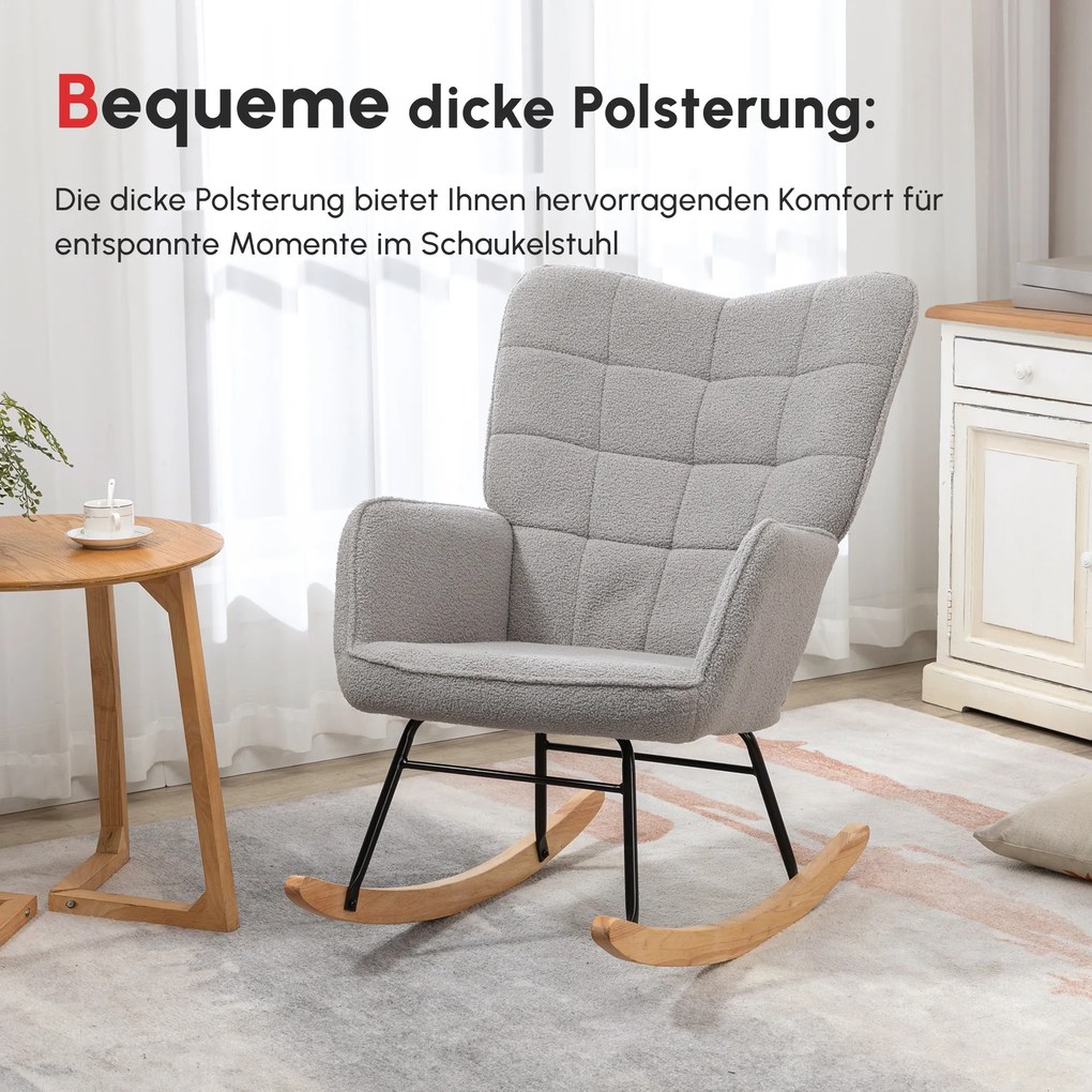 HOMCOM Πολυθρόνα κουνιστή σε ρετρό στυλ, μασίφ ξύλο, πολυθρόνα, 71 εκ. x 92 εκ. x 101 εκ., Ανοιχτό Γκρι