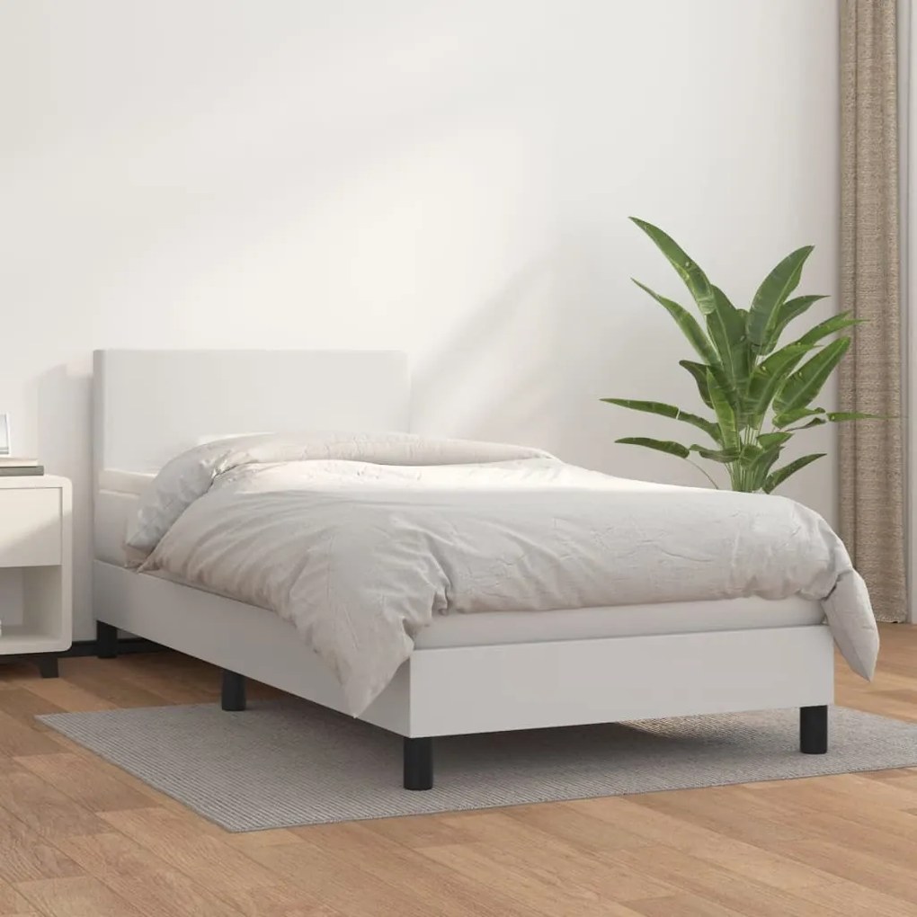 vidaXL Κρεβάτι Boxspring με Στρώμα Λευκό 80 x 200 εκ. Συνθετικό Δέρμα