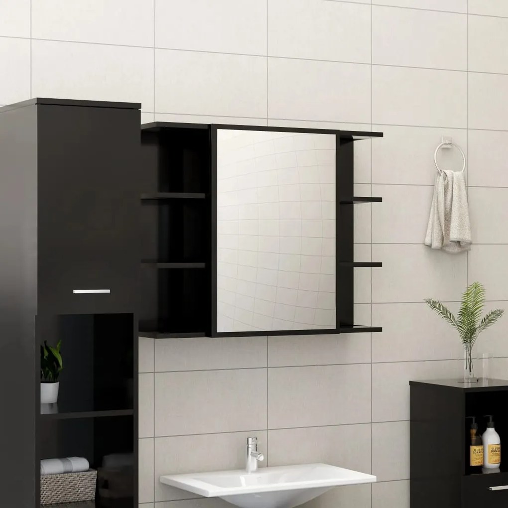 vidaXL Καθρέφτης Μπάνιου με Ντουλάπι Μαύρος 80x20,5x64 εκ. Επεξ. Ξύλο