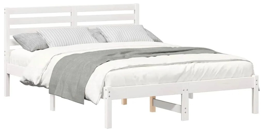 vidaXL Σκελετός Κρεβατιού Λευκό 135 x 190 cm Μασίφ ξύλο πεύκου