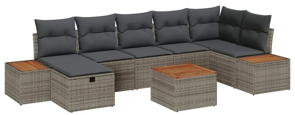 vidaXL Σετ Καναπέ Κήπου με μαξιλάρι 8 pcs Γκρι Πολυ ράταν