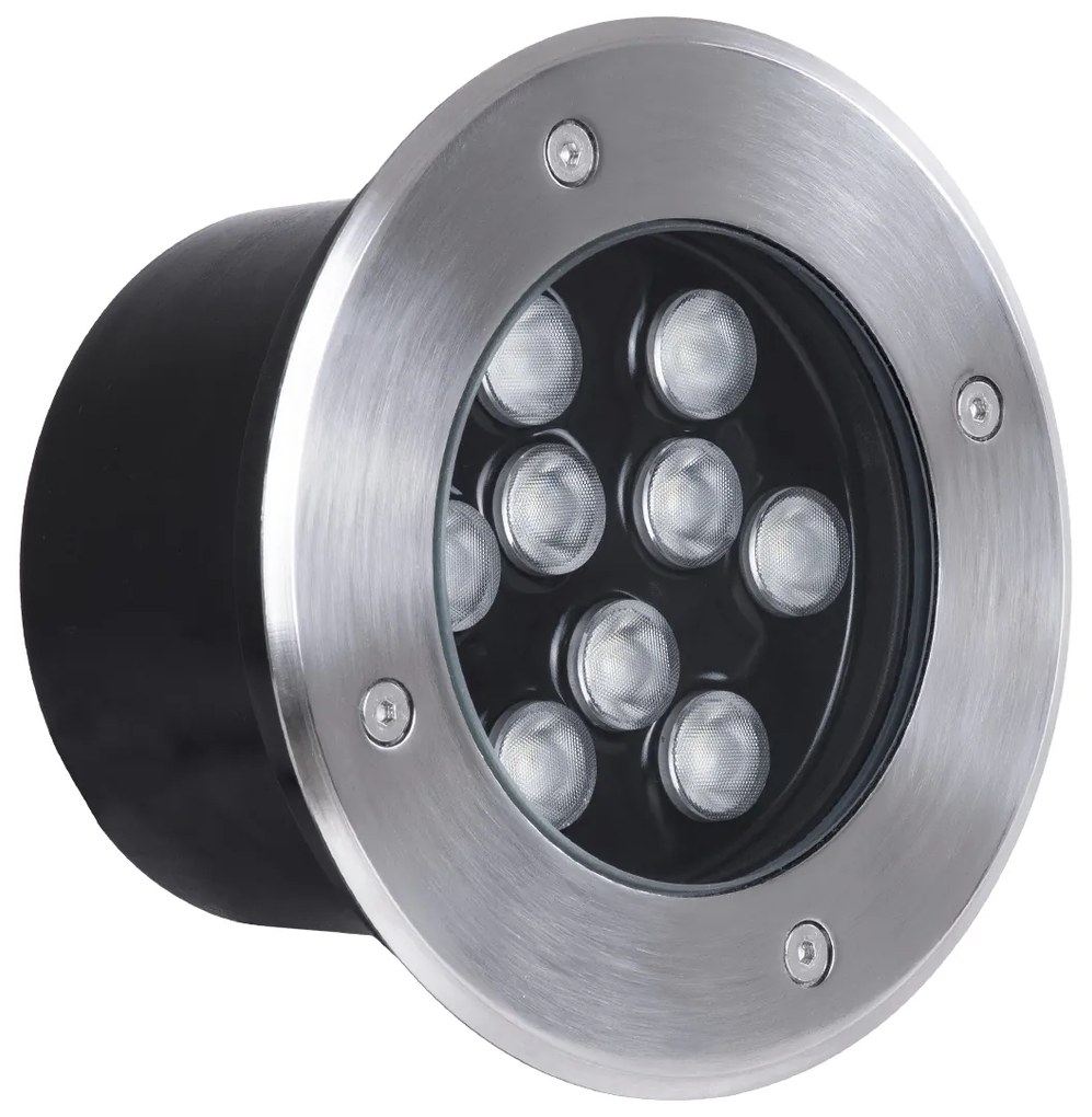 GloboStar UNDERGROUND-TINA 90669 Χωνευτό Φωτιστικό Σποτ Δαπέδου LED 12W 1260lm 30° DC 24V Αδιάβροχο IP65 Φ16 x Υ9cm Πολύχρωμο RGBW DMX512 - Ανοξείδωτο Ατσάλι - 3 Years Warranty