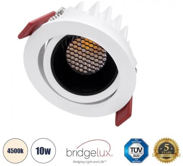 Χωνευτό Σποτ Downlight LED TrimLess 10W Κινούμενο-Λευκό-Μαύρο Φυσικό 4500K LEO-R 60282 Globostar 60282 Λευκό