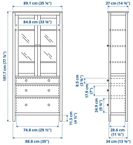 HEMNES ντουλάπι 3 συρτάρια, γυάλινη πόρτα 504.522.97