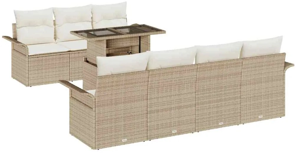 vidaXL Σετ Καναπέ Κήπου με μαξιλάρι 8 pcs Μπεζ Πολυ ράταν