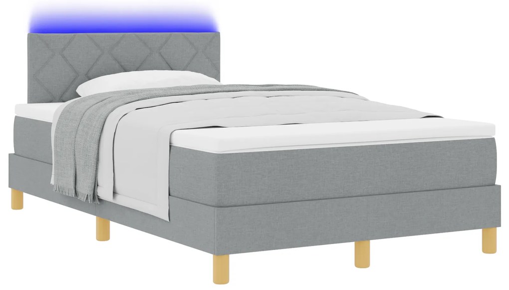 vidaXL Κρεβάτι με Σπαστή Βάση με Στρώμα & LED Ανοιχτό Γκρι 120x200 εκ Ύφασμα