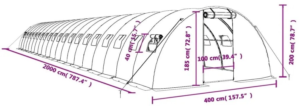 Θερμοκήπιο Λευκό 80 μ² 20 x 4 x 2 μ. με Ατσάλινο Πλαίσιο - Λευκό