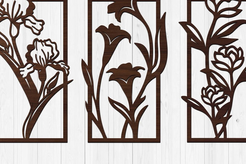 Intra απο ξύλο plywood  Χρώμα wenge 3mm-4mm πάχος - Πάνελ τέχνης τοίχου με λουλούδια με λέιζερ Δίασταση 30x20 cm INTRAFABR-120390108