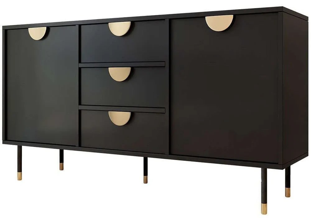 Μπουφές Tevis 162734539 150x40x78cm Black-Gold Μοριοσανίδα, Μέταλλο