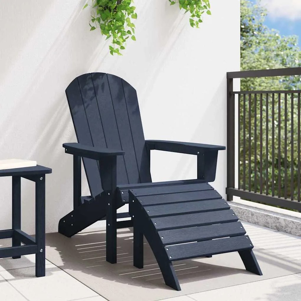 vidaXL Πολυθρόνα Adirondack με Ποδόμακτρο σε Ναυτικό Μπλε HDPE