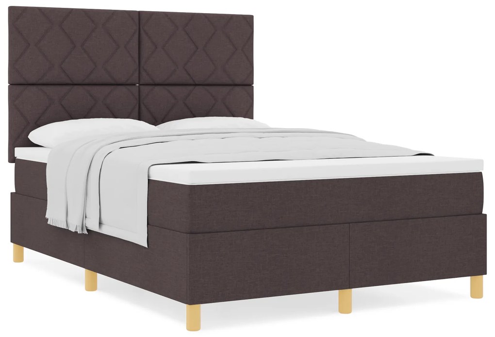 vidaXL Κρεβάτι Box Spring με Ματς Σκούρο Καφέ 140x200 εκ. Ύφασμα