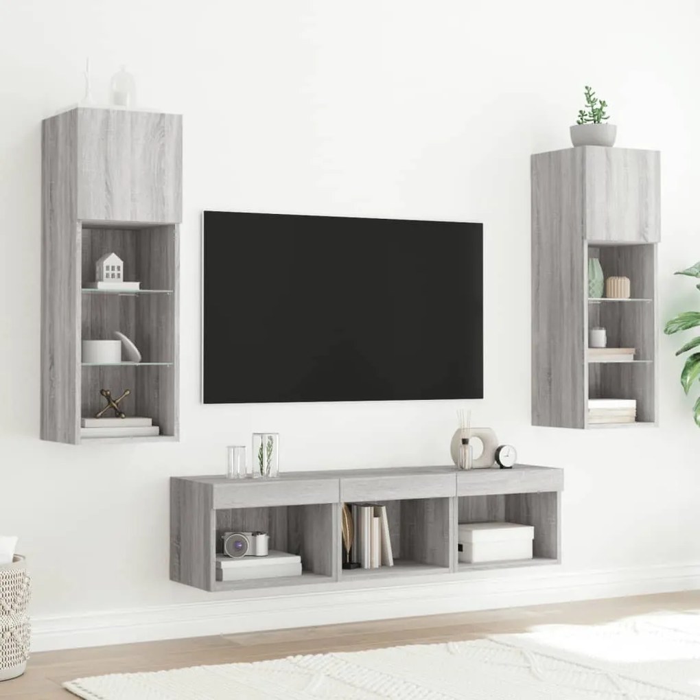vidaXL Έπιπλα Τοίχου Τηλεόρασης 5 τεμ. LED Γκρι Sonoma από Επεξ. Ξύλο