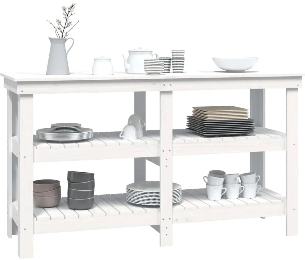 vidaXL Πάγκος Εργασίας Λευκός 142,5x50x80 εκ. από Μασίφ Ξύλο Πεύκου