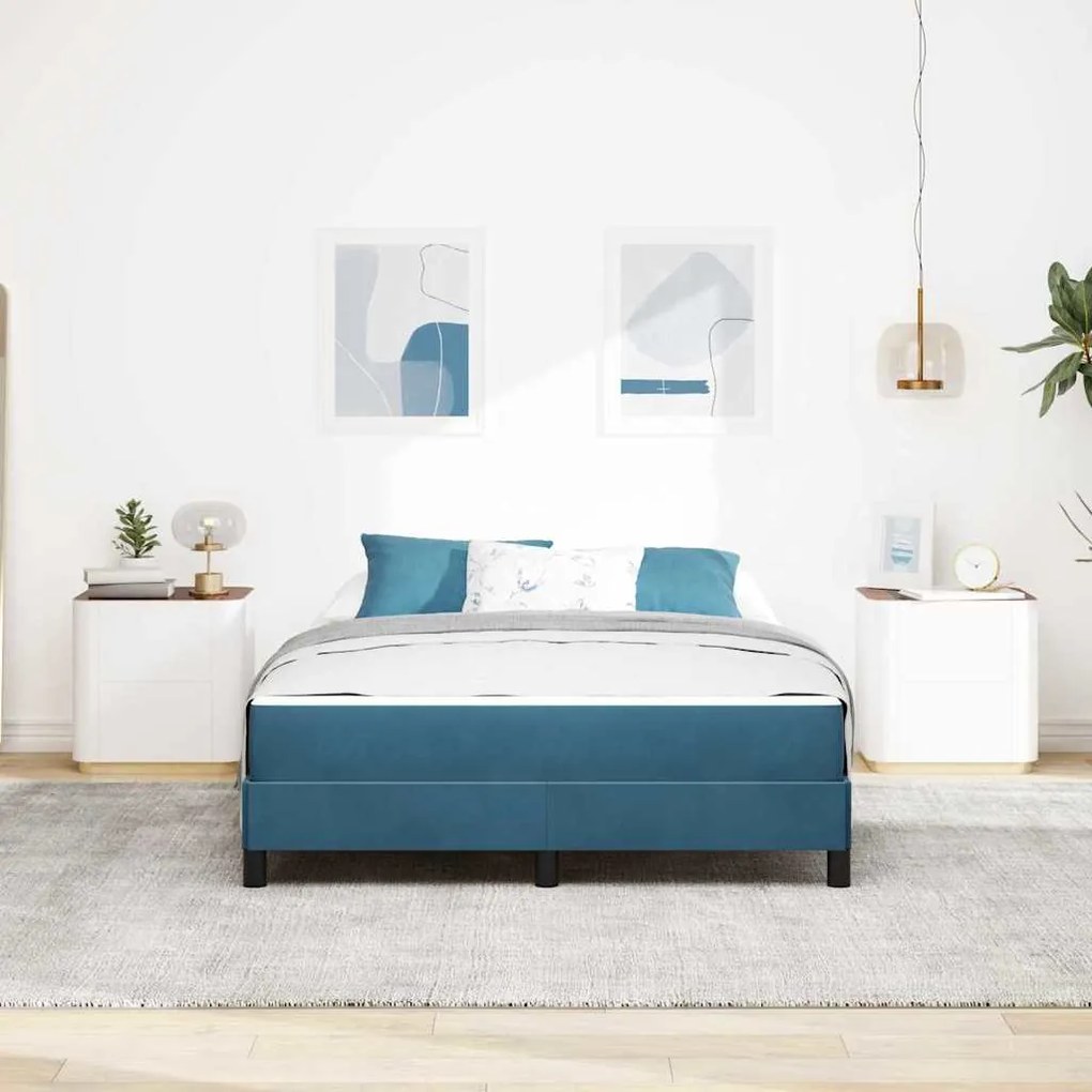 vidaXL Κρεβάτι box spring με στρώμα Σκούρο Μπλε 140 x 200 cm Βελούδο
