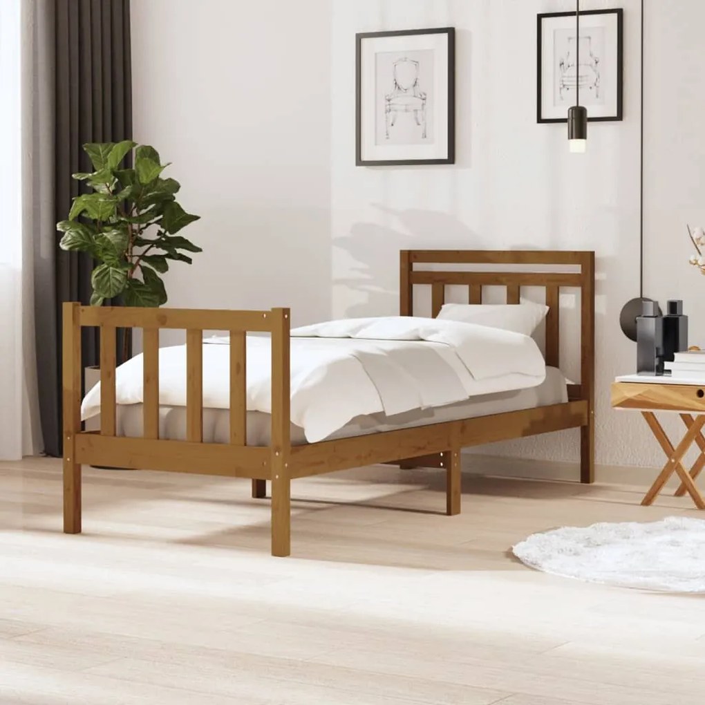 vidaXL Πλαίσιο Κρεβατιού Μελί 75x190 εκ. Ξύλο Πεύκου Small Single