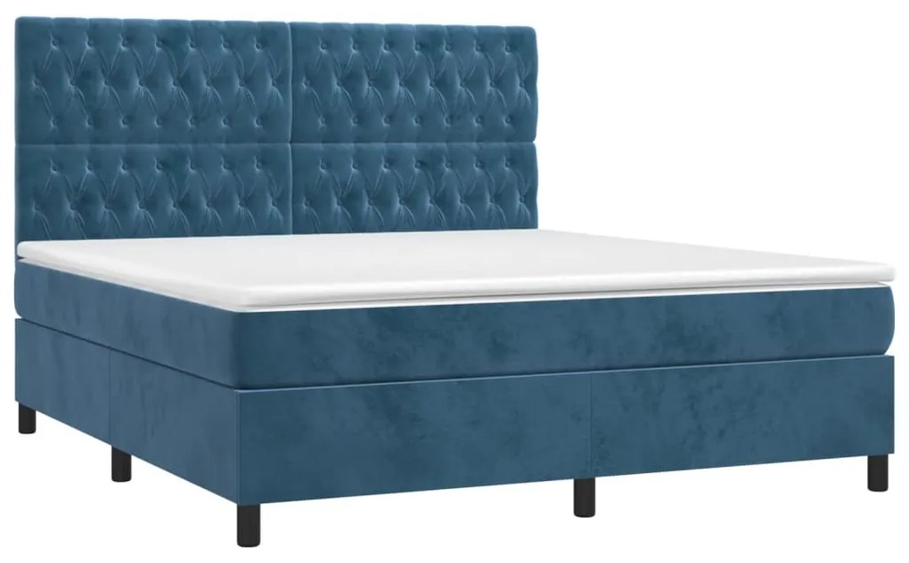 vidaXL Κρεβάτι Boxspring με Στρώμα Σκούρο Μπλε 180x200 εκ. Βελούδινο