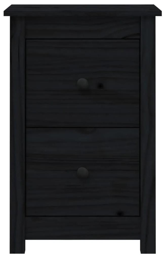 Κομοδίνα 2 τεμ. Μαύρα 40 x 35 x 61,5 εκ. από Μασίφ Ξύλο Πεύκου - Μαύρο