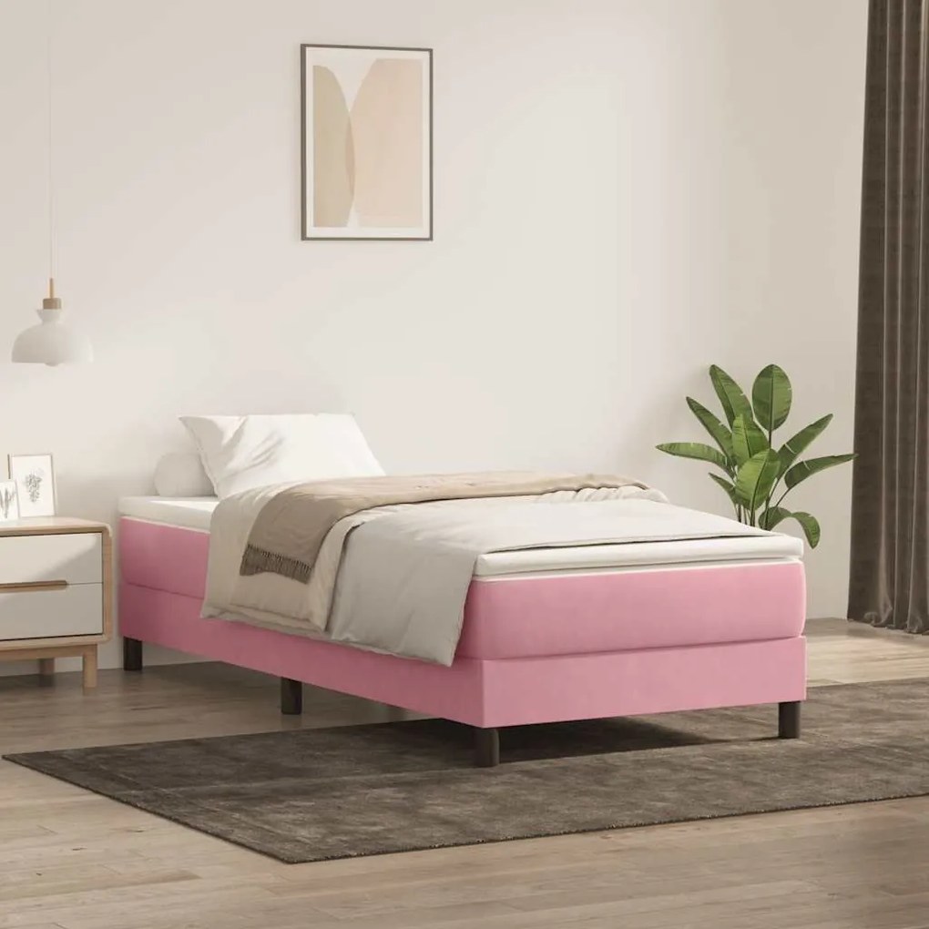 Box Spring Κρεβάτι χωρίς στρώμα Ροζ 80x210 cm Βελούδινο - Ροζ