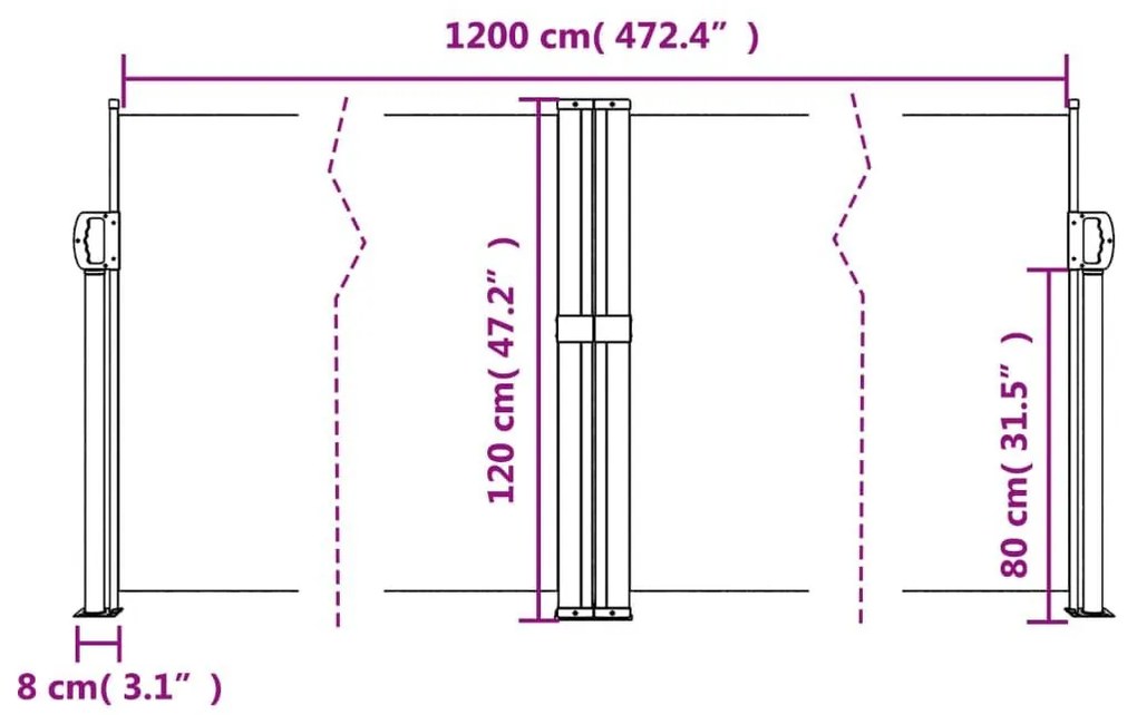 Σκίαστρο Πλαϊνό Συρόμενο Καφέ 120 x 1200 εκ. - Καφέ