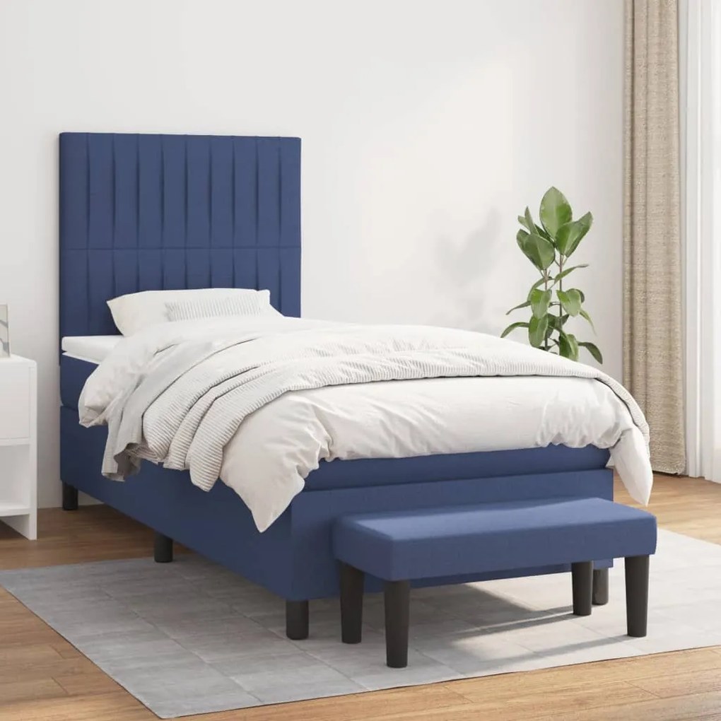 vidaXL Κρεβάτι Boxspring με Στρώμα Μπλε 90x200 εκ.Υφασμάτινο