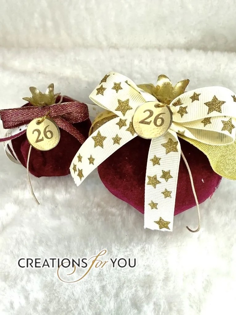 Ρόδι βελούδινο μικρό με χρυσό κοτσάνι 6,5 εκ. - Κόκκινο