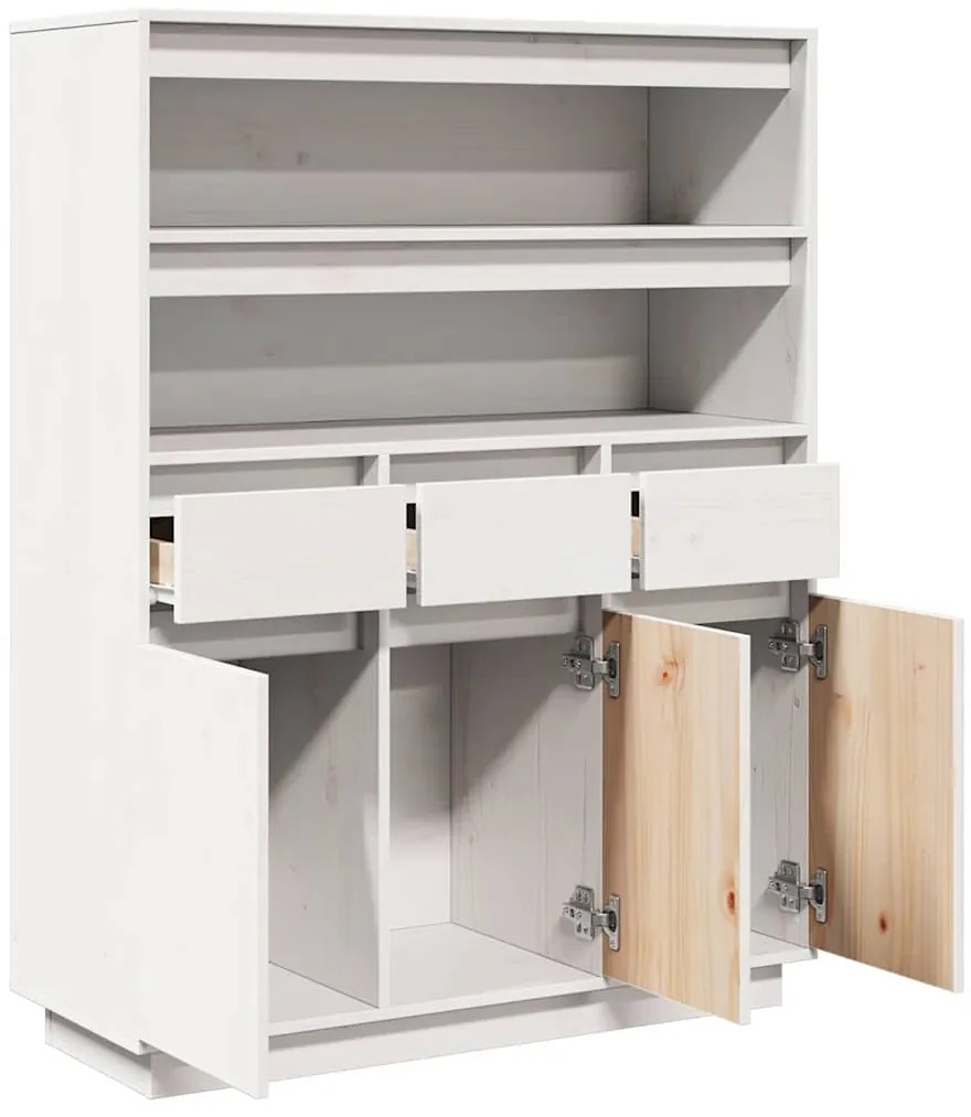 vidaXL Ντουλάπι Ψηλό Λευκό 89x34x116,5 εκ. από Μασίφ Ξύλο Πεύκου
