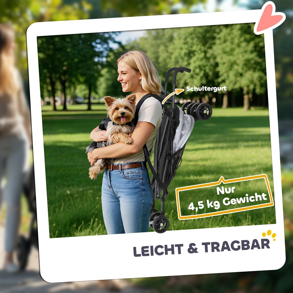 Καρότσι κατοικίδιων PawHut, ιμάντες ασφαλείας, παράθυρα από δίχτυ, 76L x 44W x 103H cm, Ανοιχτό γκρι