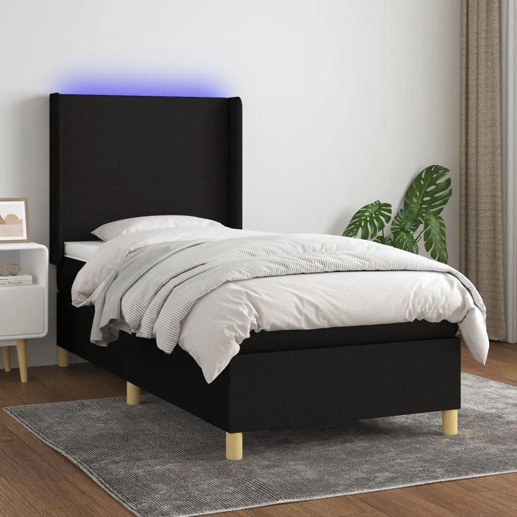 ΚΡΕΒΑΤΙ BOXSPRING ΜΕ ΣΤΡΩΜΑ &amp; LED ΜΑΥΡΟ 80X200 ΕΚ. ΥΦΑΣΜΑΤΙΝΟ 3138671