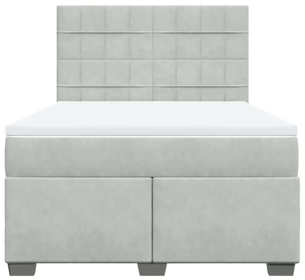 vidaXL Κρεβάτι Boxspring με Στρώμα Ανοιχτό Γκρι 140x190 εκ. Βελούδινο