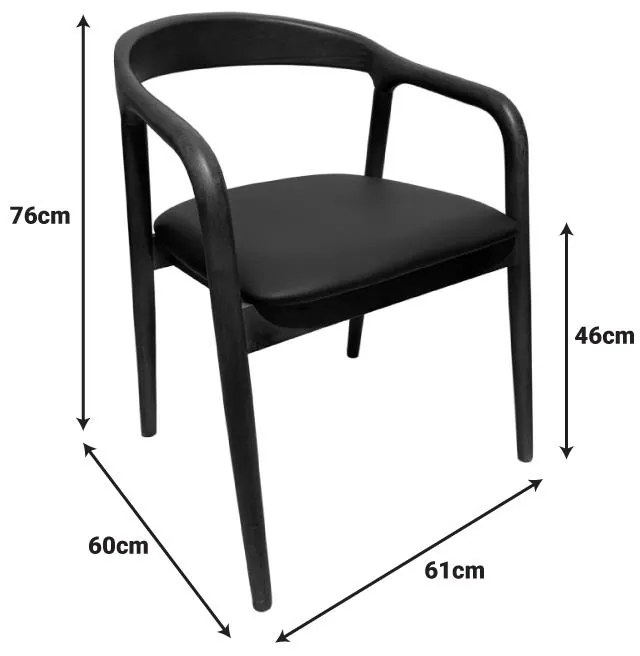 Καρέκλα Πολυθρόνα Hogie rubberwood σε καφέ απόχρωση με μαύρο pu μαξιλάρι 61x60x76εκ 2αδα 61x60x76 εκ.
